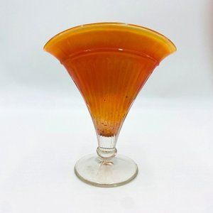 Vintage Dugan Marigold Carnival Glass Adam's Rib Fan Vase Art Deco 6.5" tall